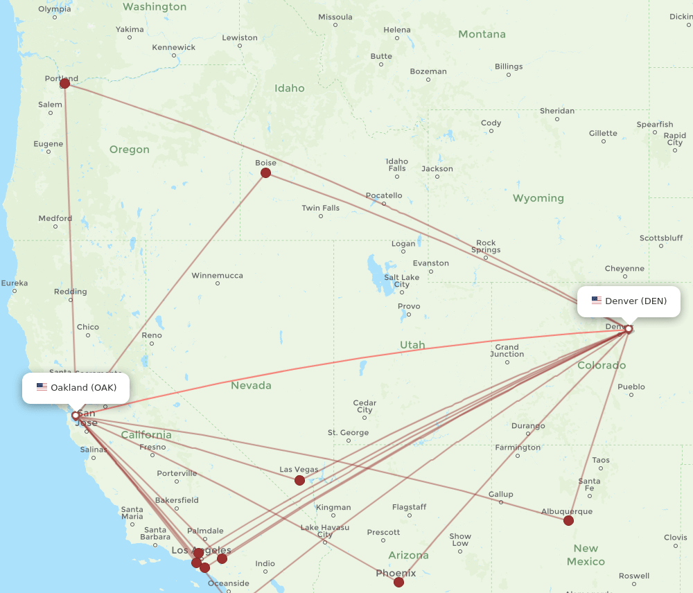 OAK-DEN flight routes
