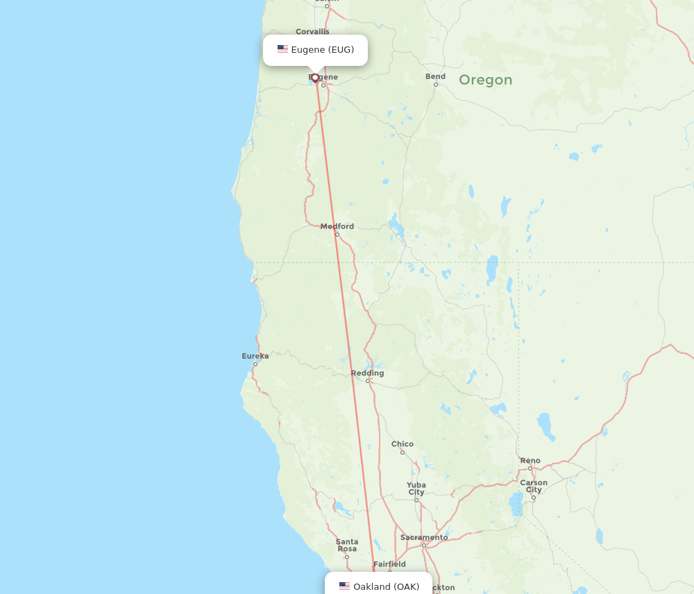 OAK to EUG flights and routes map
