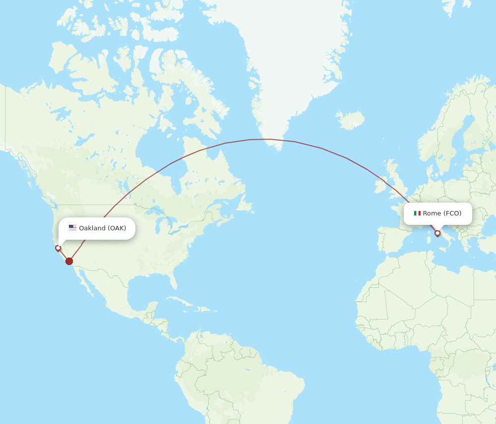 Oakland - Rome route map and flight paths