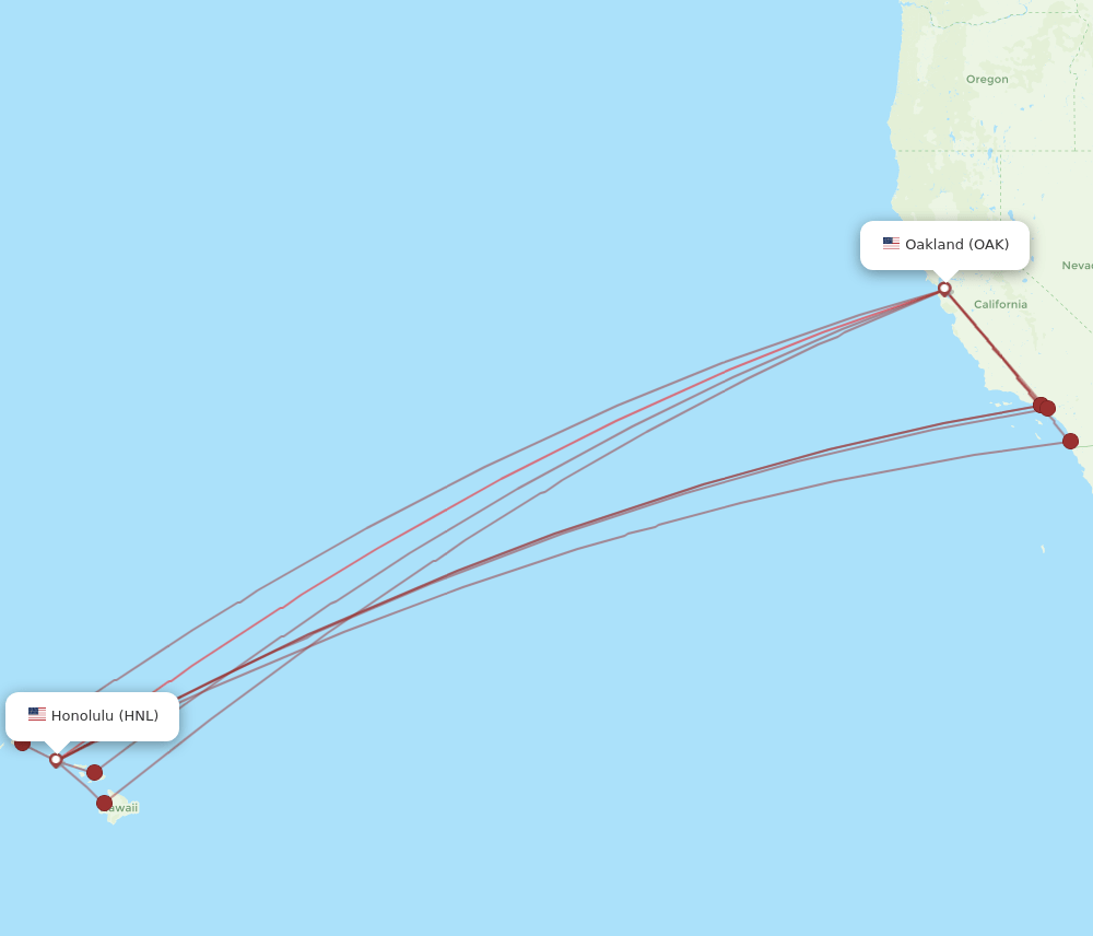 OAK to HNL flights and routes map