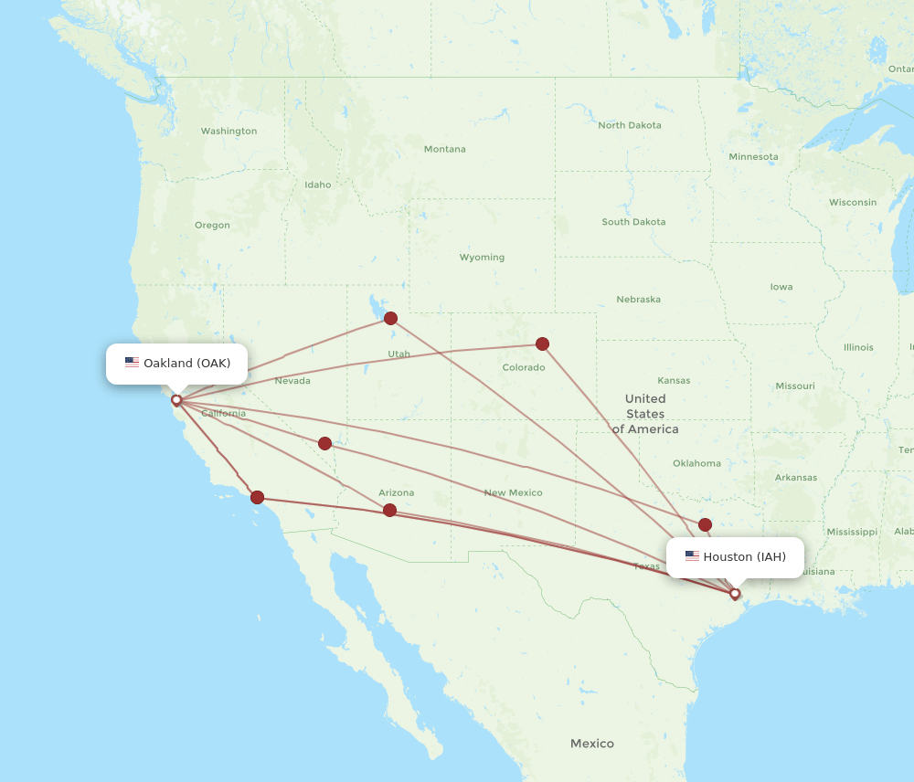OAK to IAH flights and routes map