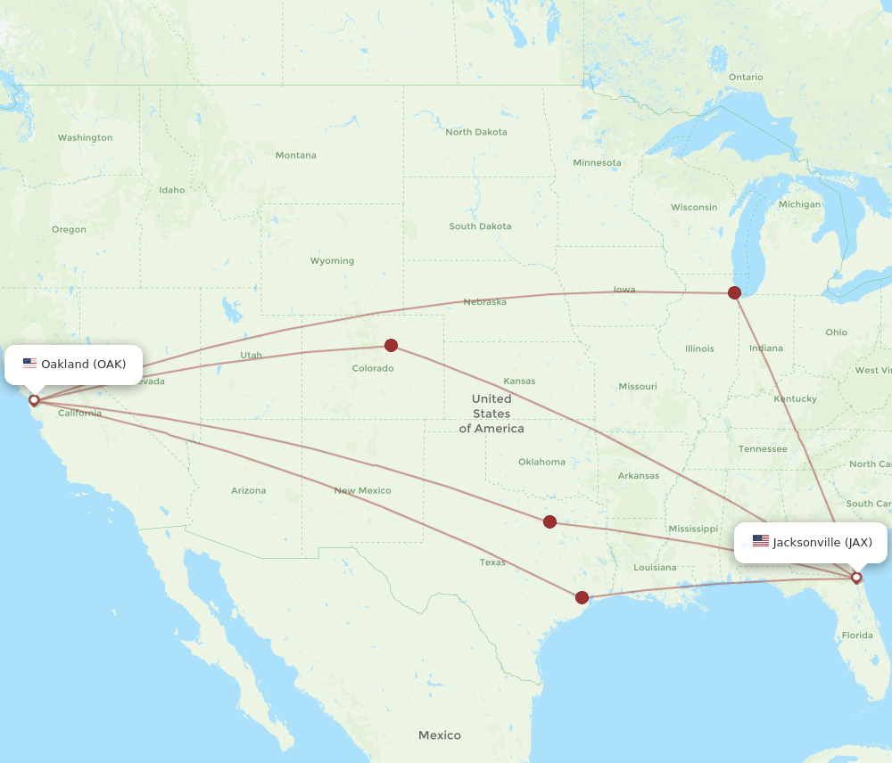 OAK-JAX flight routes