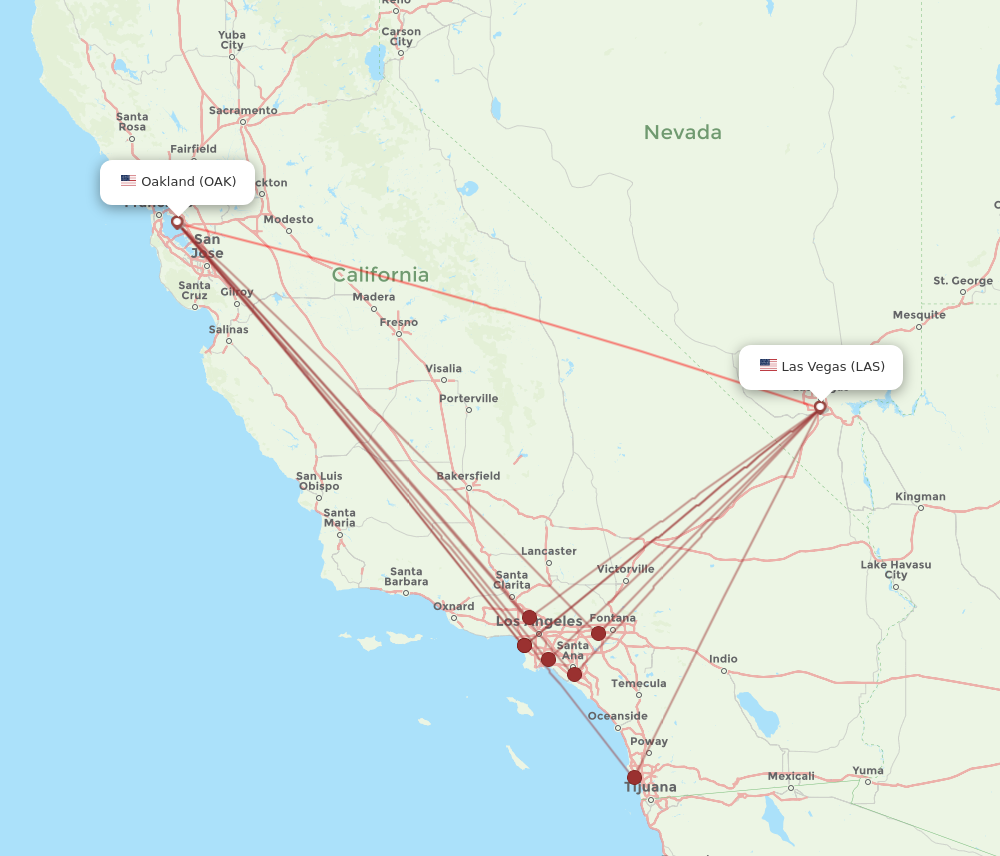 OAK to LAS flights and routes map