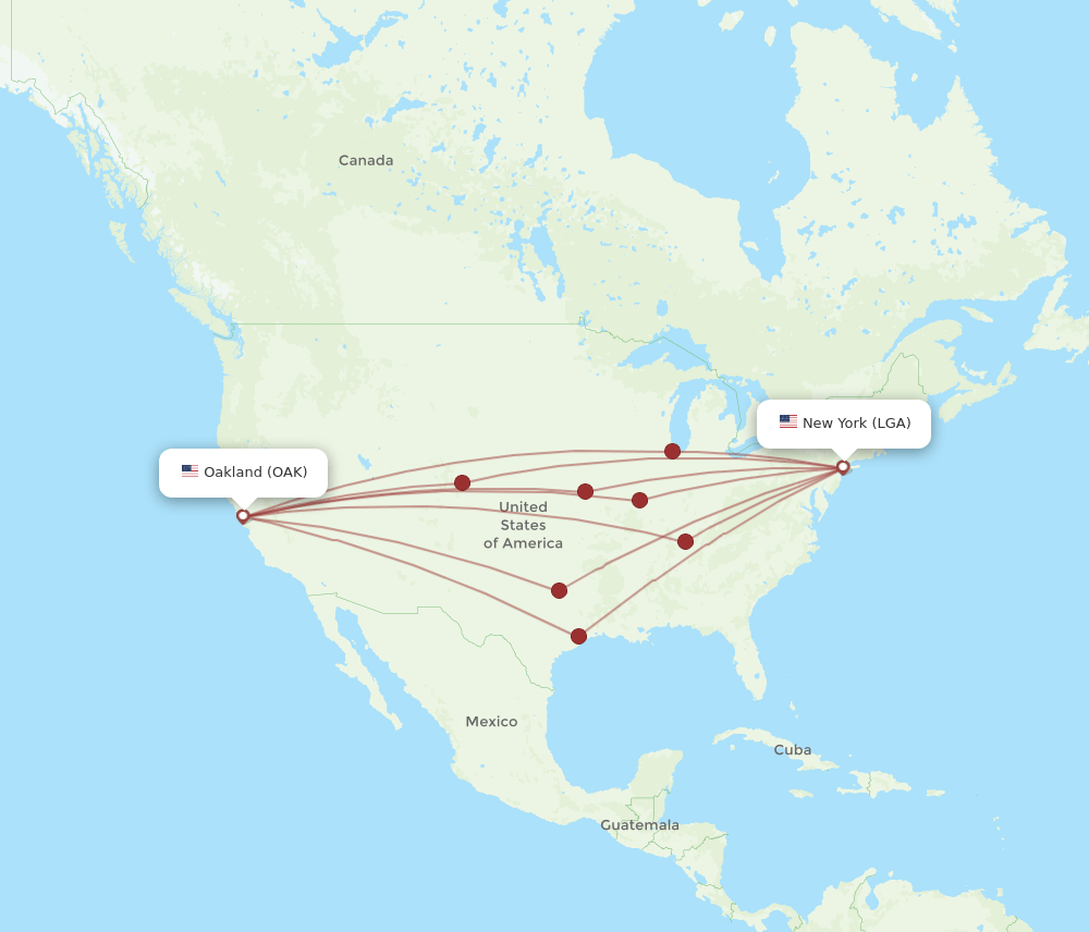 OAK-LGA flight routes