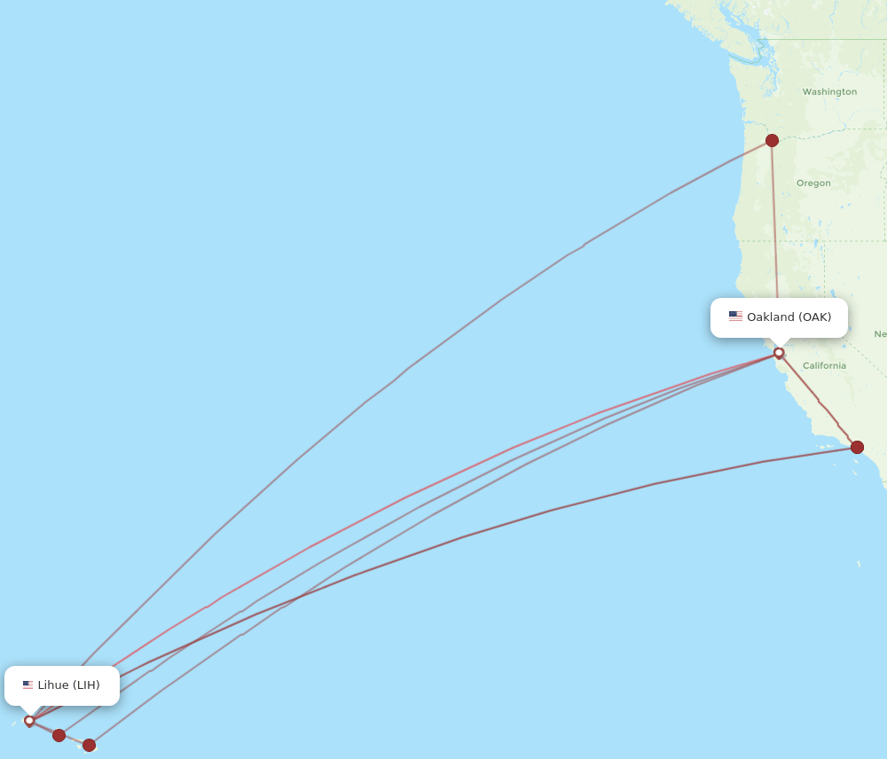 OAK-LIH flight routes