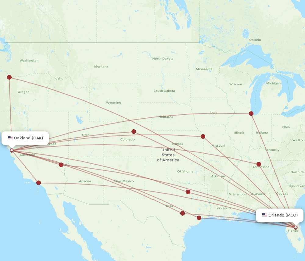 OAK-MCO flight routes