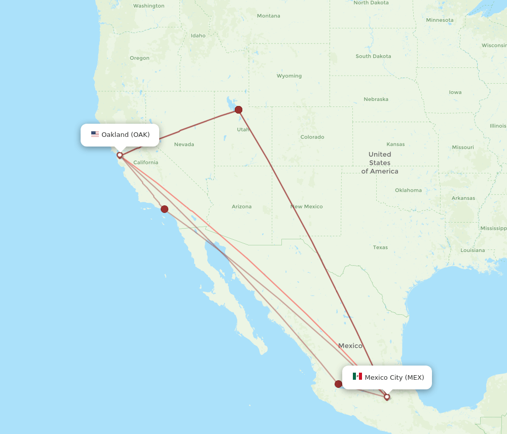 OAK-MEX flight routes