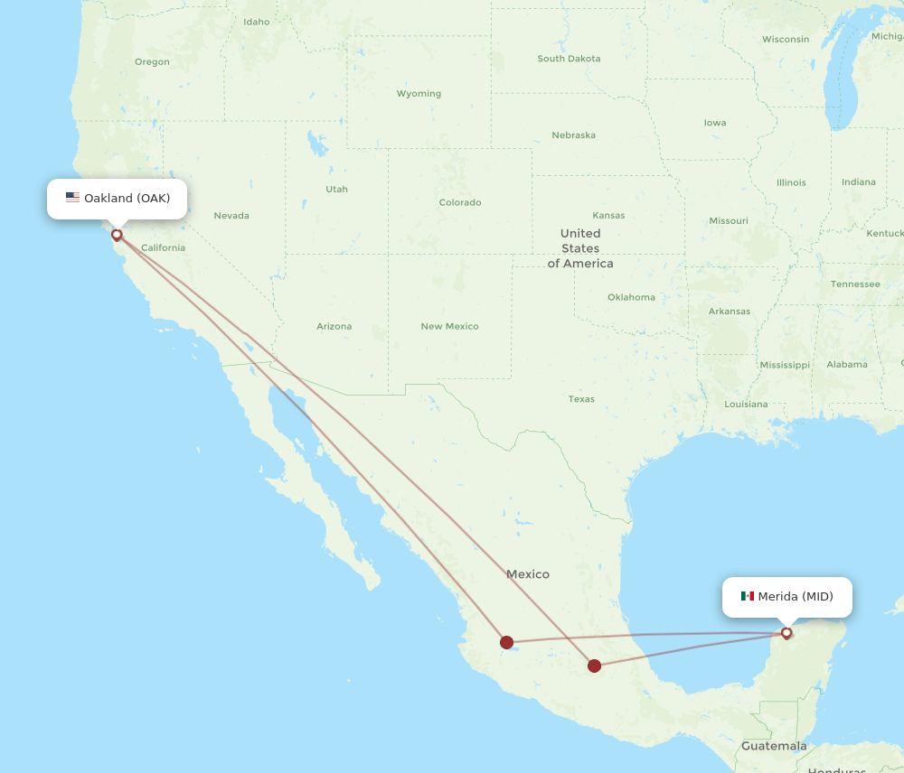 OAK to MID flights and routes map