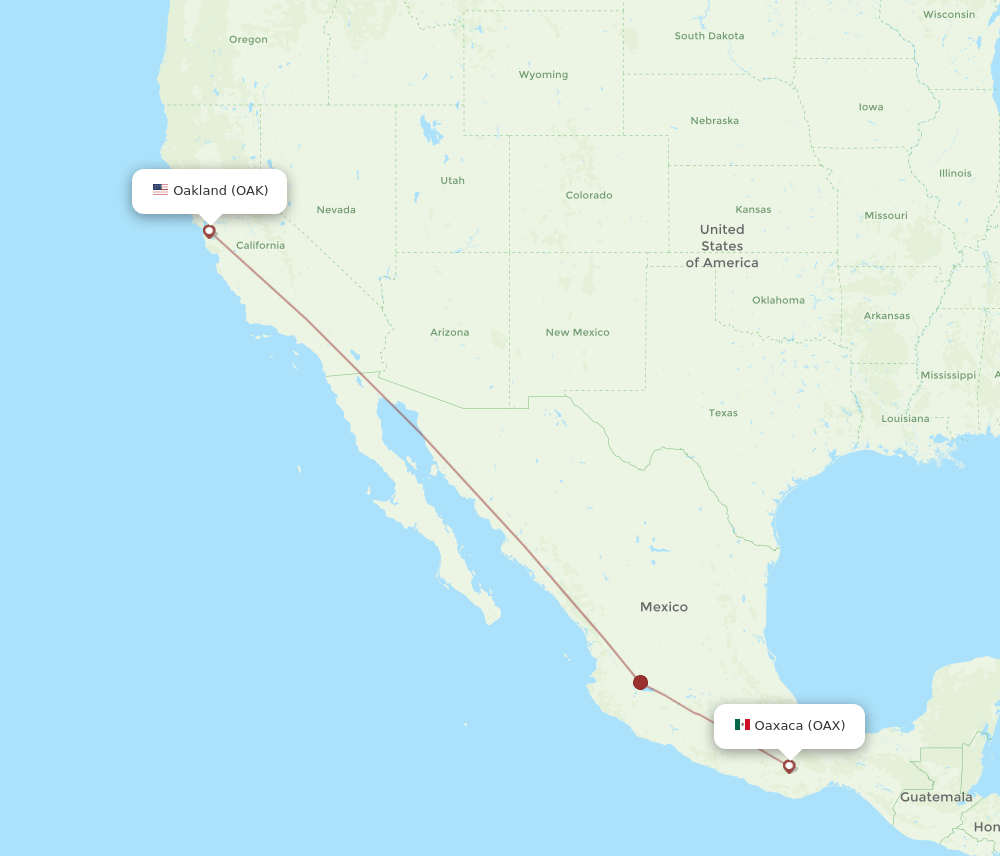 OAK to OAX flights and routes map