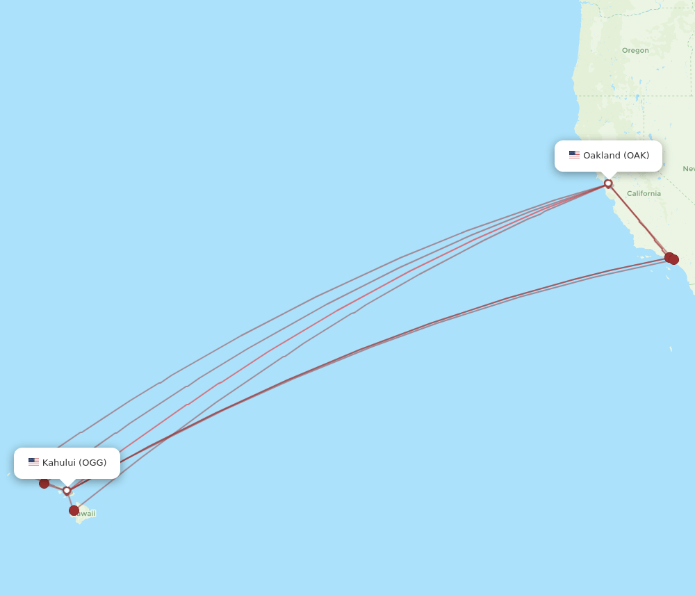 OAK to OGG flights and routes map