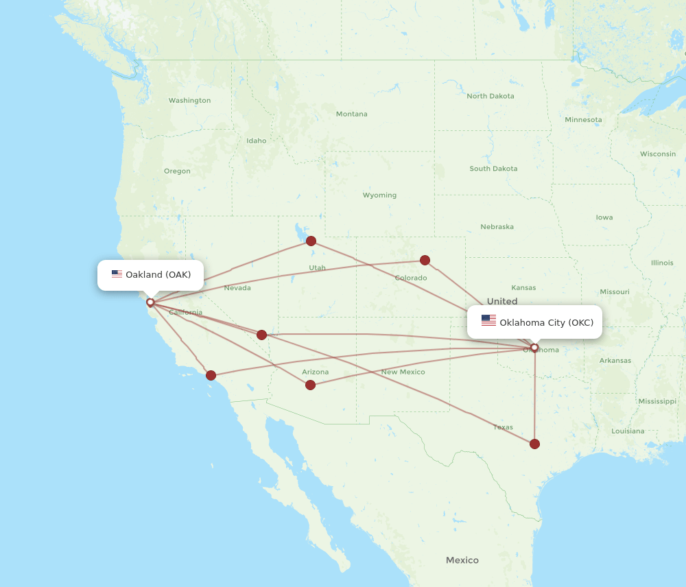 OAK-OKC flight routes