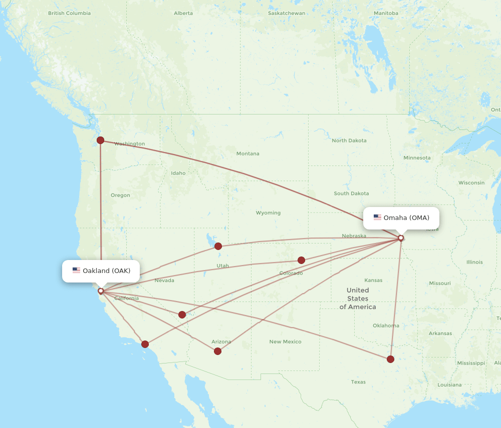 OAK-OMA flight routes
