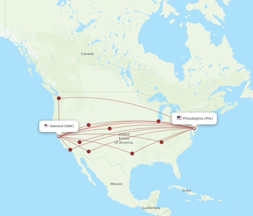 OAK-PHL flight routes