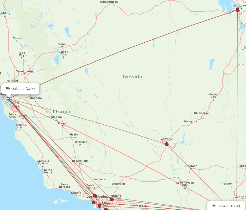 OAK to PHX flights and routes map