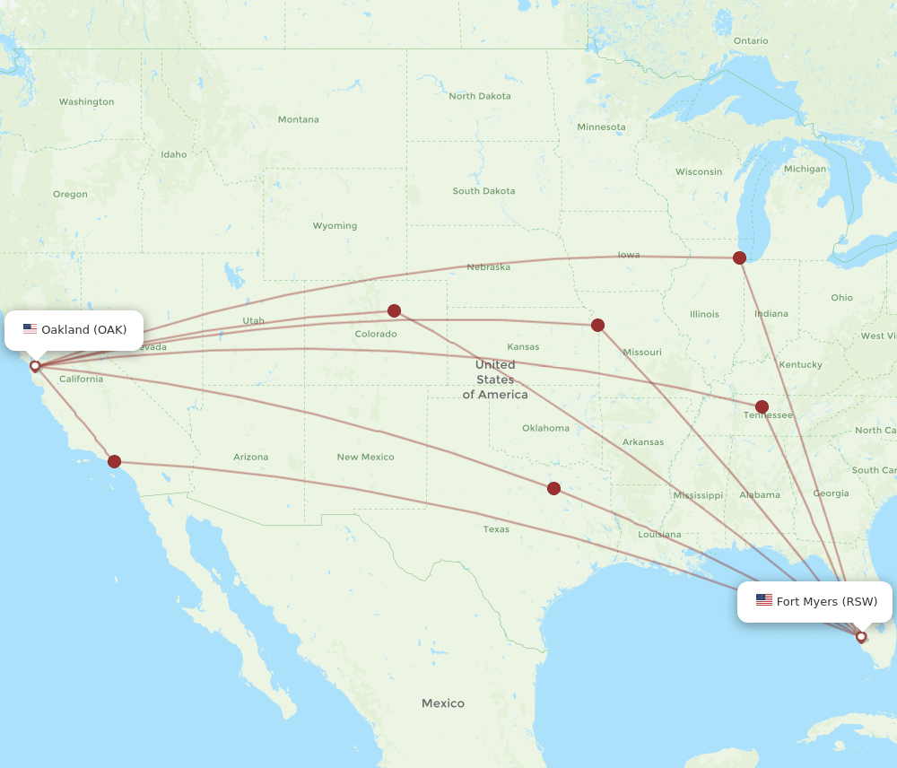 OAK to RSW flights and routes map