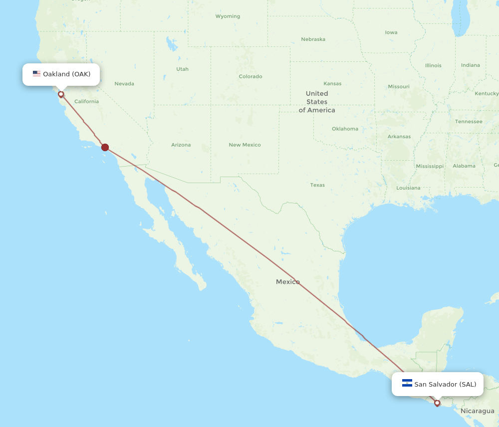 Oakland - San Salvador route map and flight paths