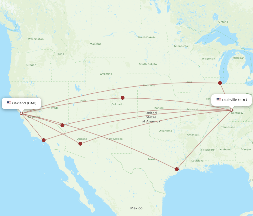 OAK to SDF flights and routes map