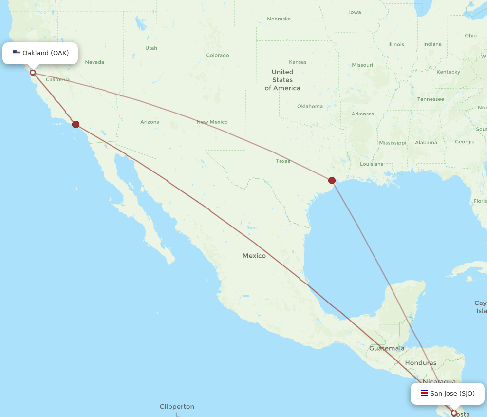 OAK-SJO flight routes