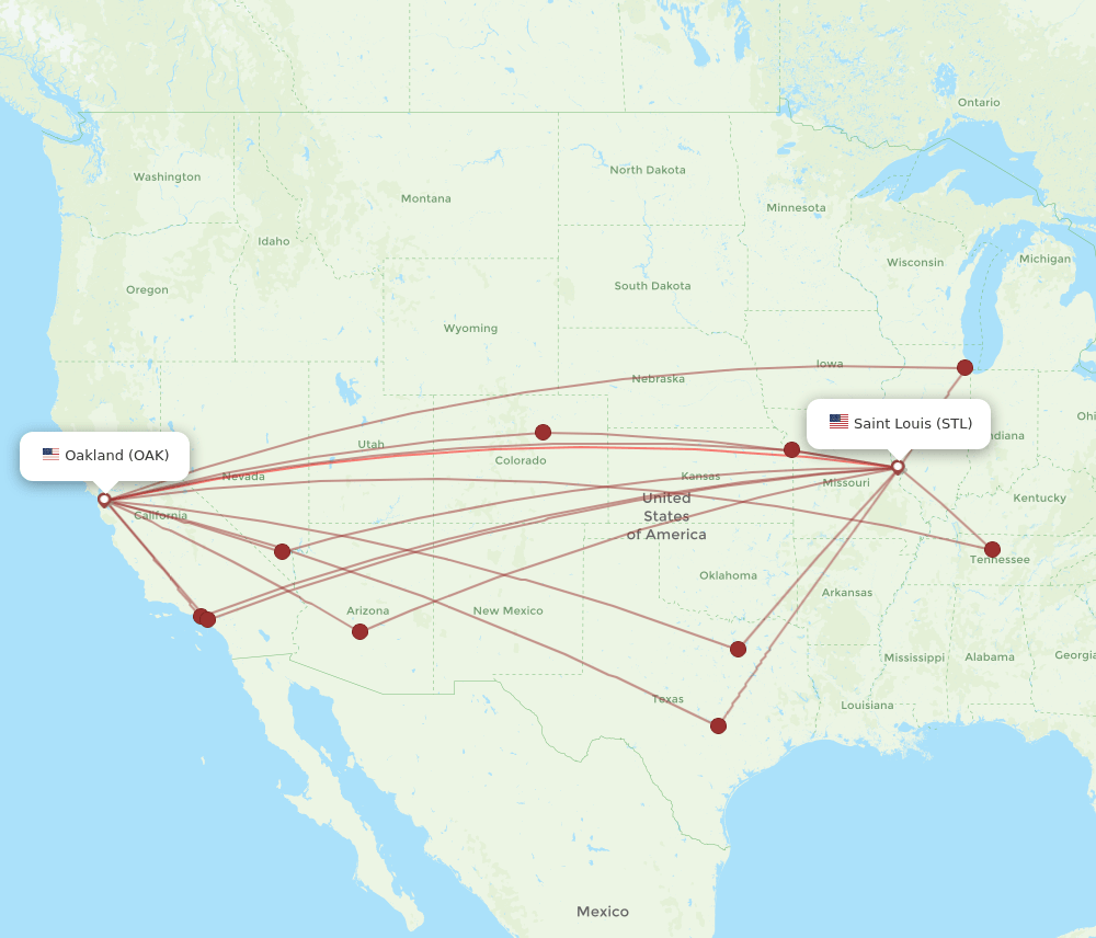 OAK-STL flight routes