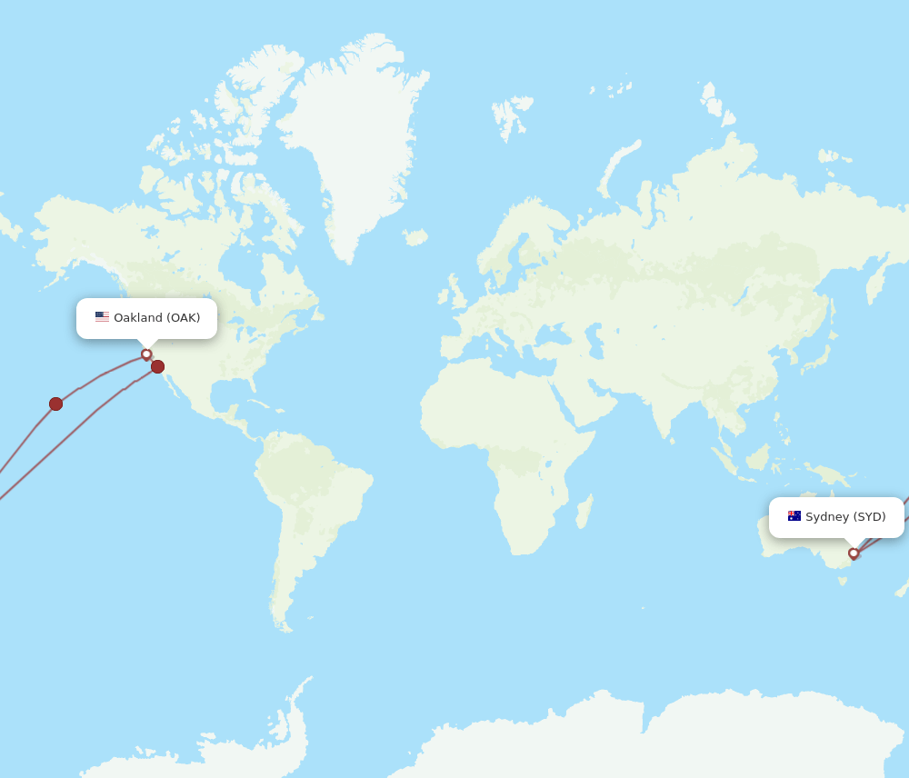 OAK-SYD flight routes