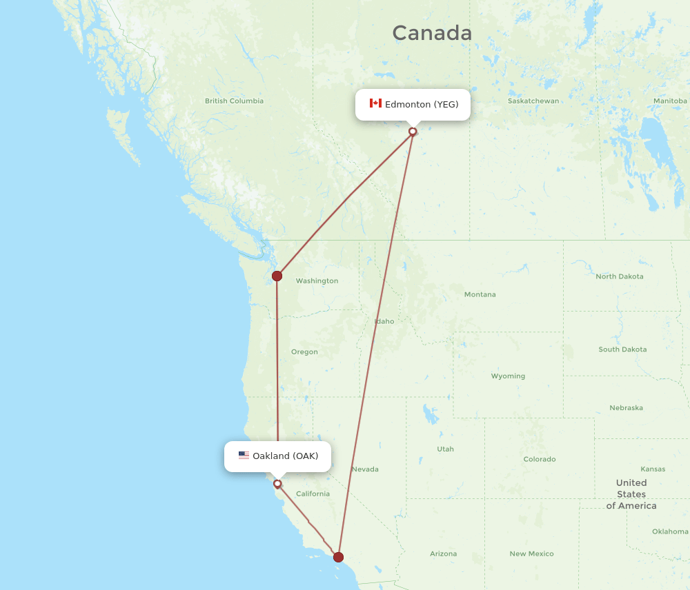 OAK-YEG flight routes
