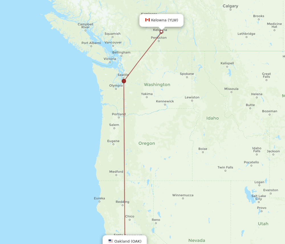 OAK-YLW flight routes