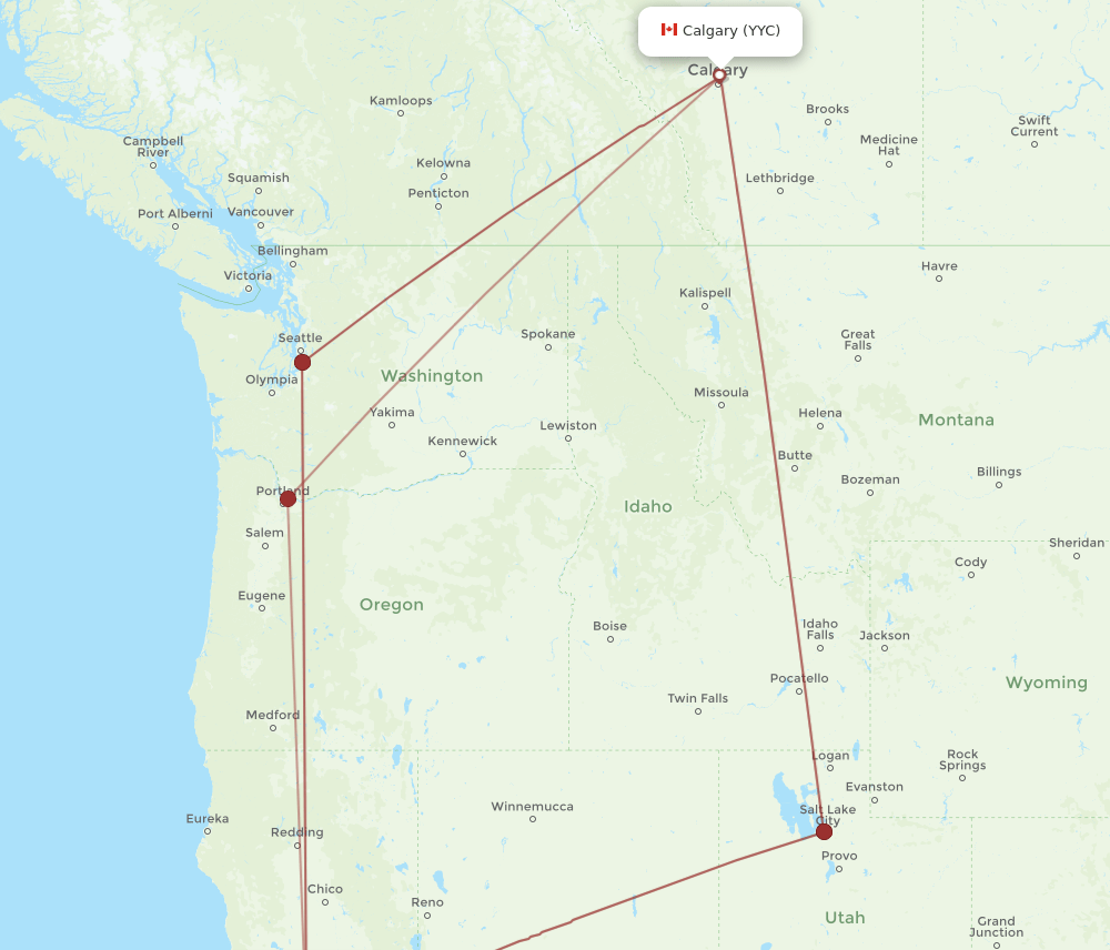 OAK-YYC flight routes