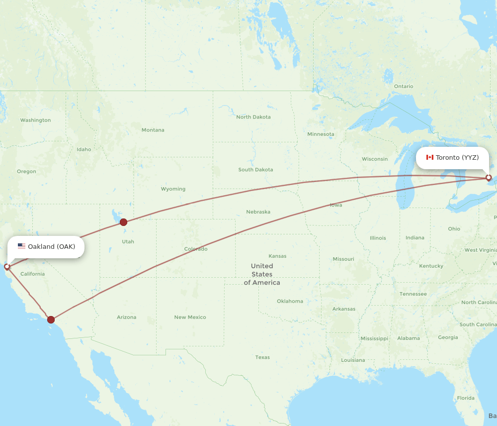 OAK-YYZ flight routes