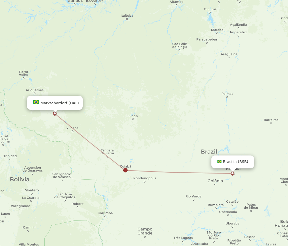 Cacoal - Brasilia route map and flight paths