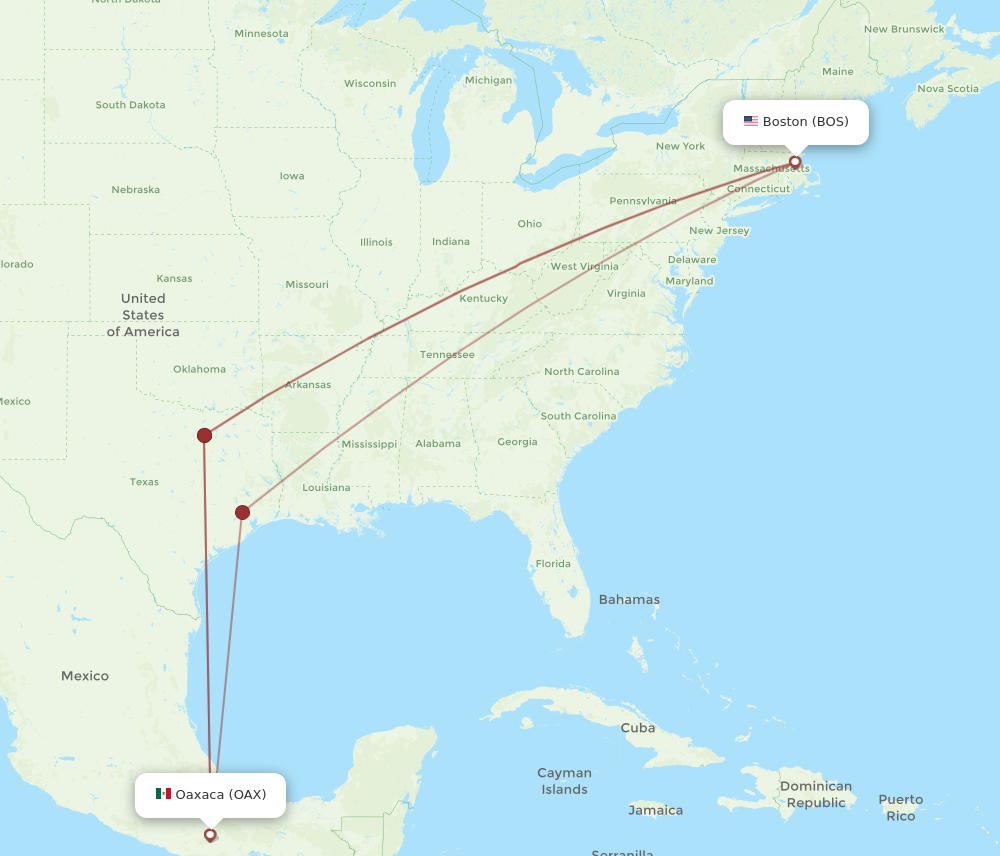 OAX to BOS flights and routes map