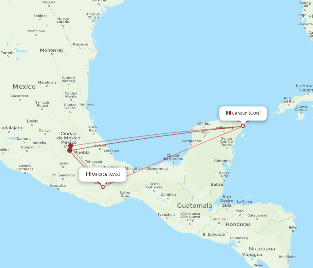 OAX-CUN flight routes