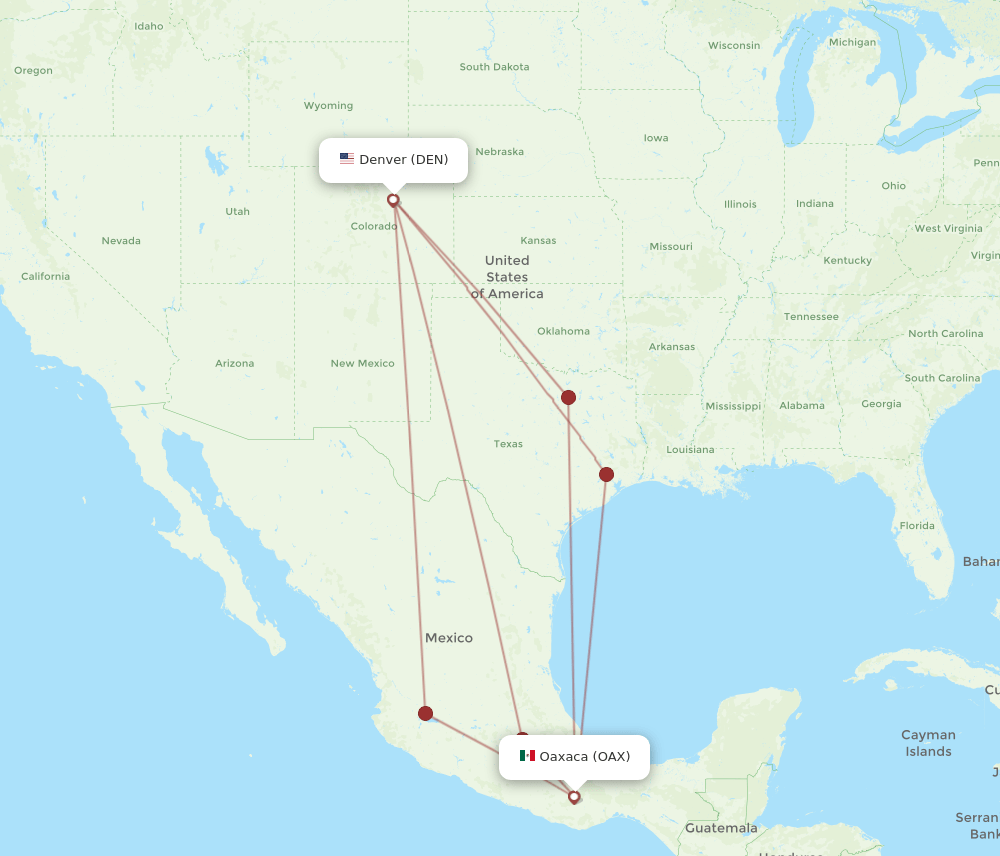 OAX-DEN flight routes