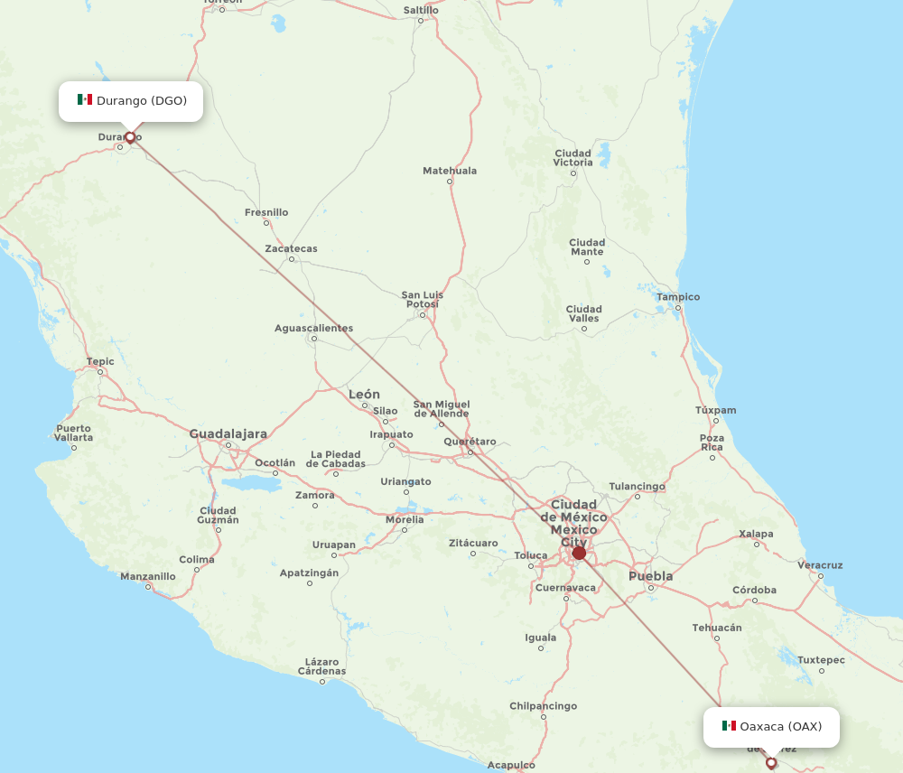 OAX to DGO flights and routes map