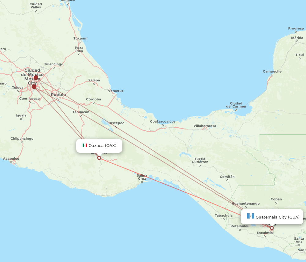 OAX-GUA flight routes