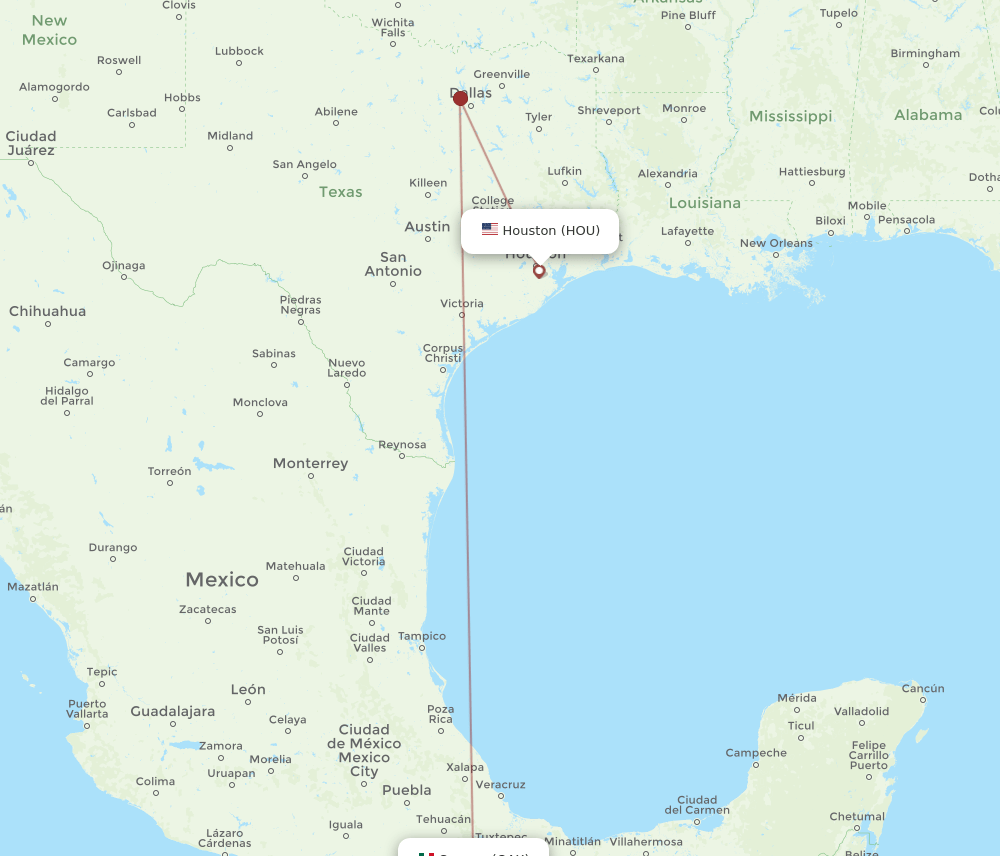 OAX to HOU flights and routes map
