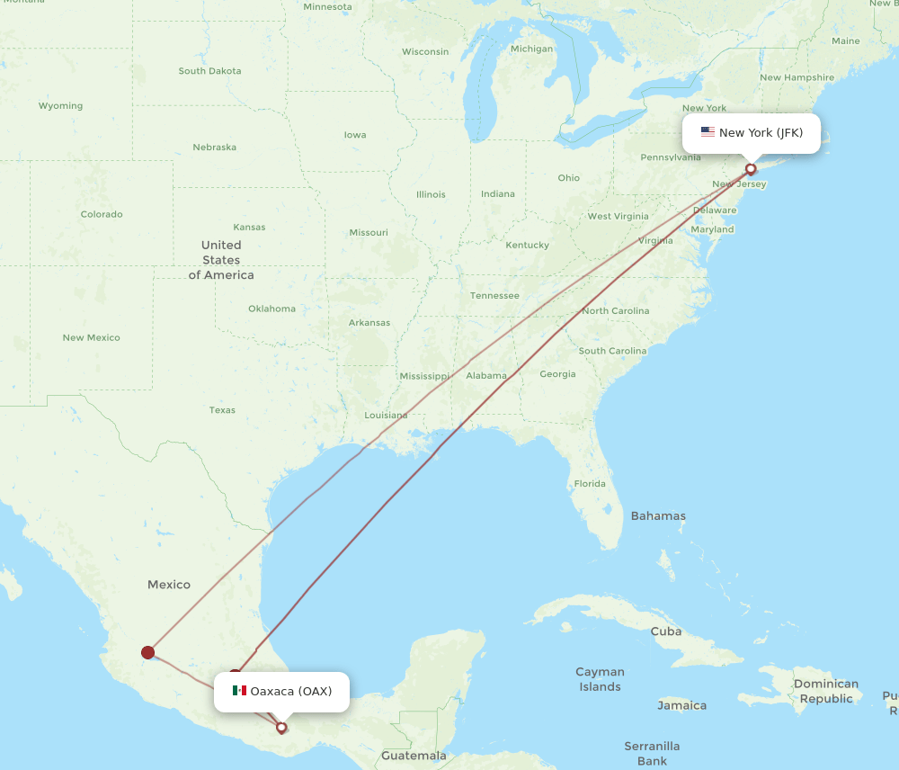 OAX-JFK flight routes