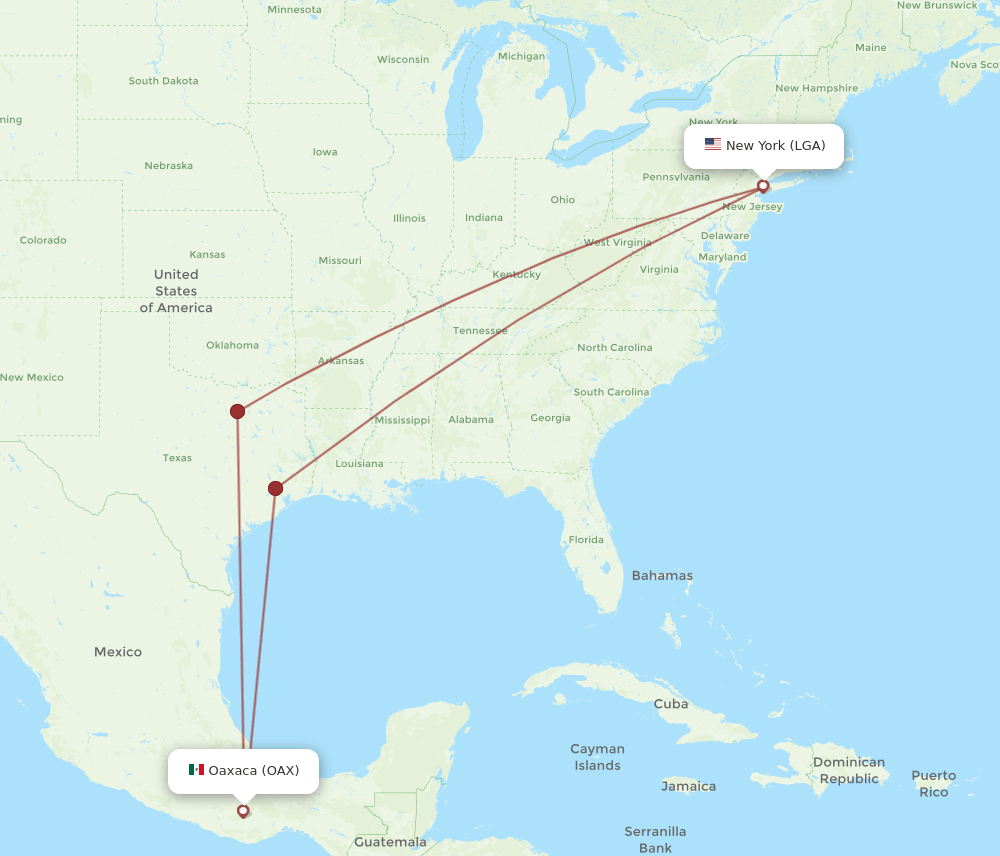 OAX to LGA flights and routes map