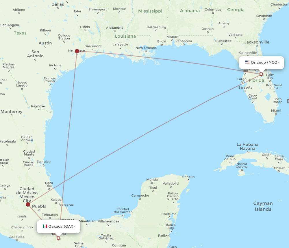 OAX-MCO flight routes