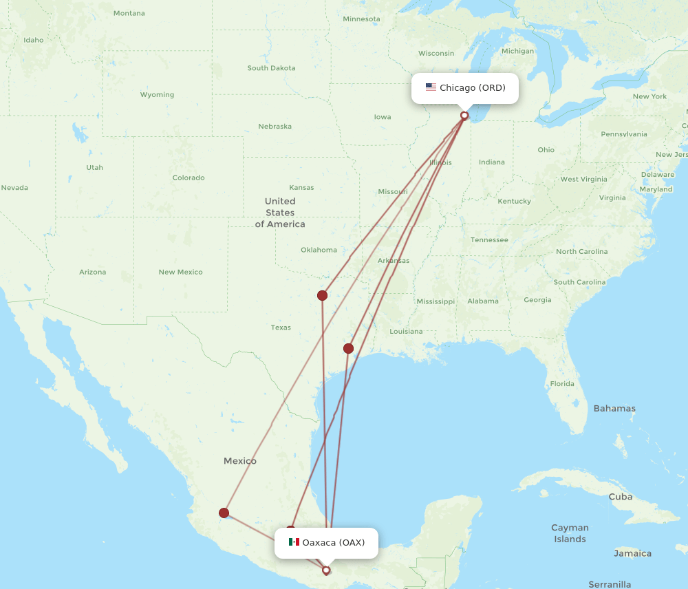 OAX-ORD flight routes