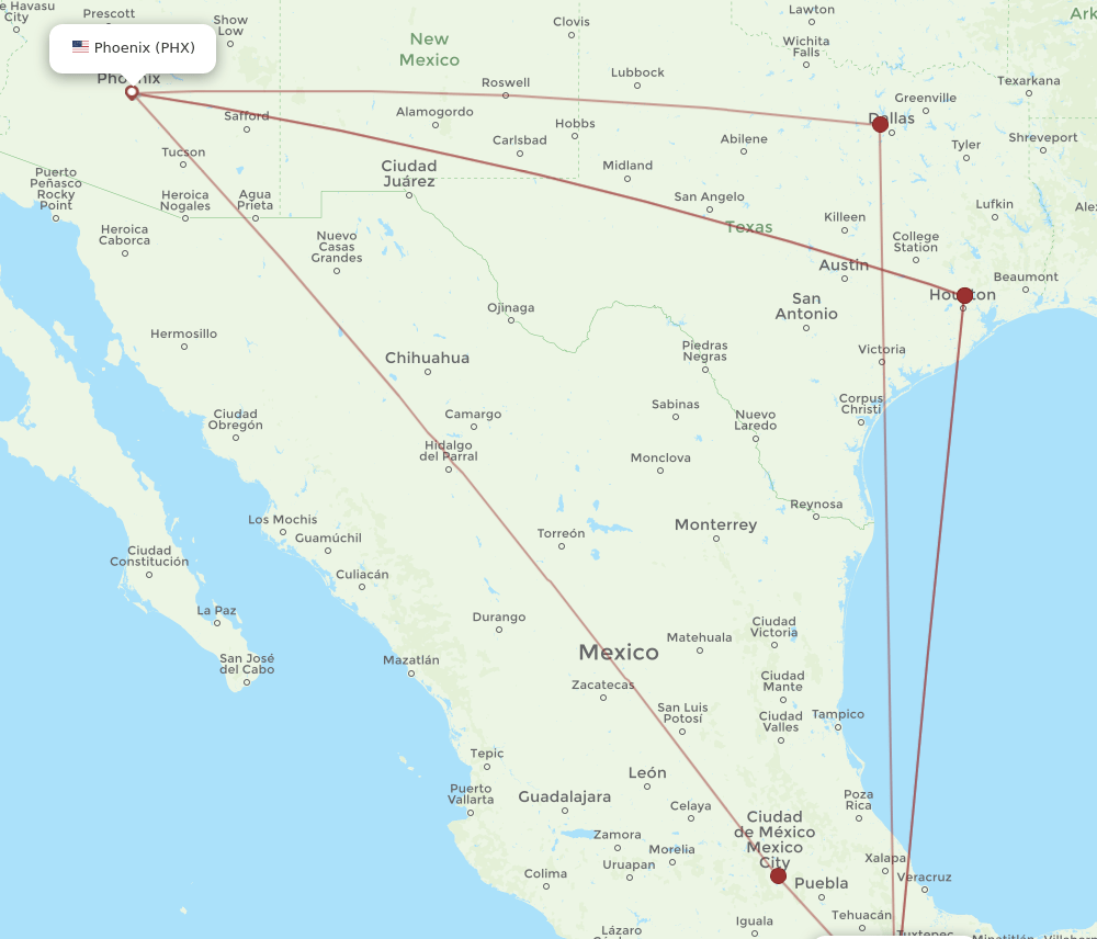 OAX-PHX flight routes