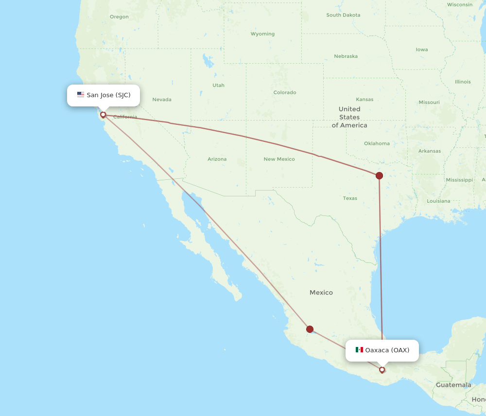 OAX to SJC flights and routes map