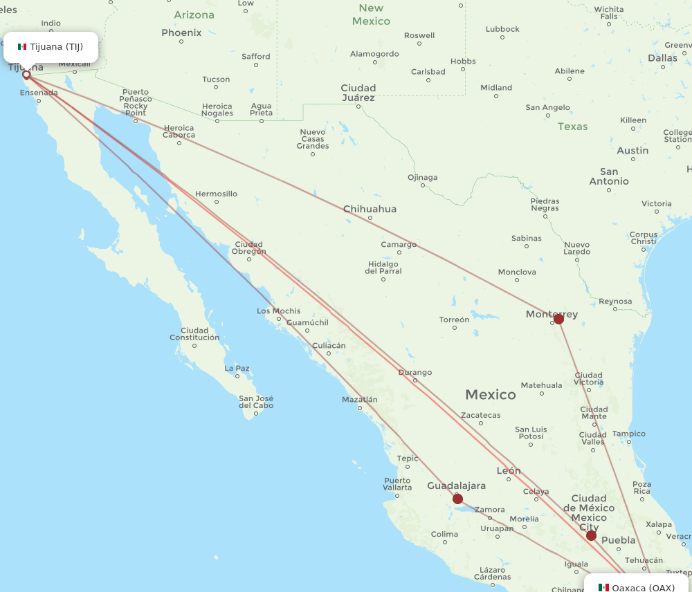 OAX to TIJ flights and routes map