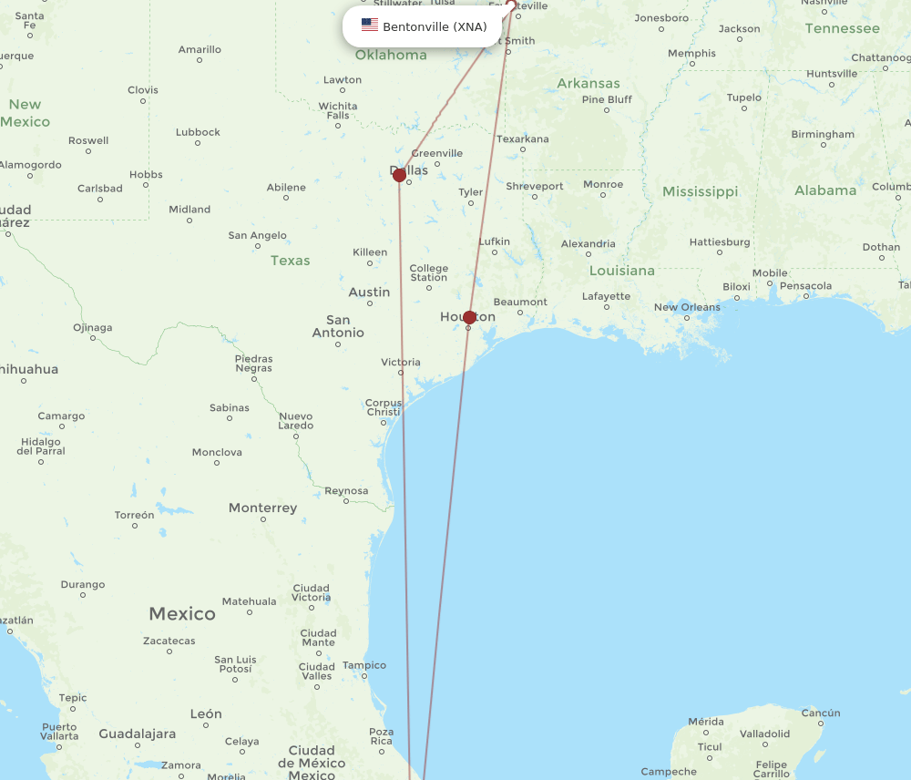 OAX-XNA flight routes