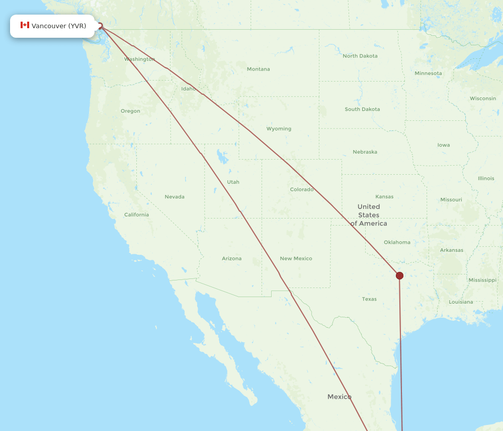 OAX-YVR flight routes