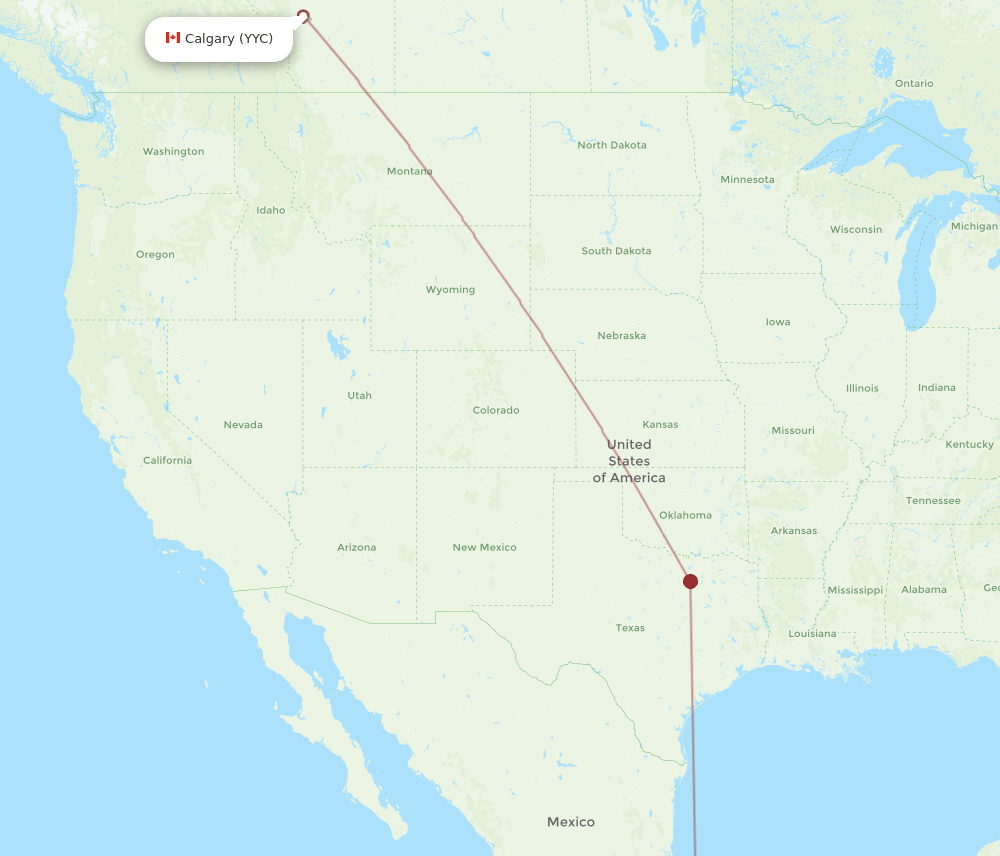Calgary - Oaxaca route map and flight paths