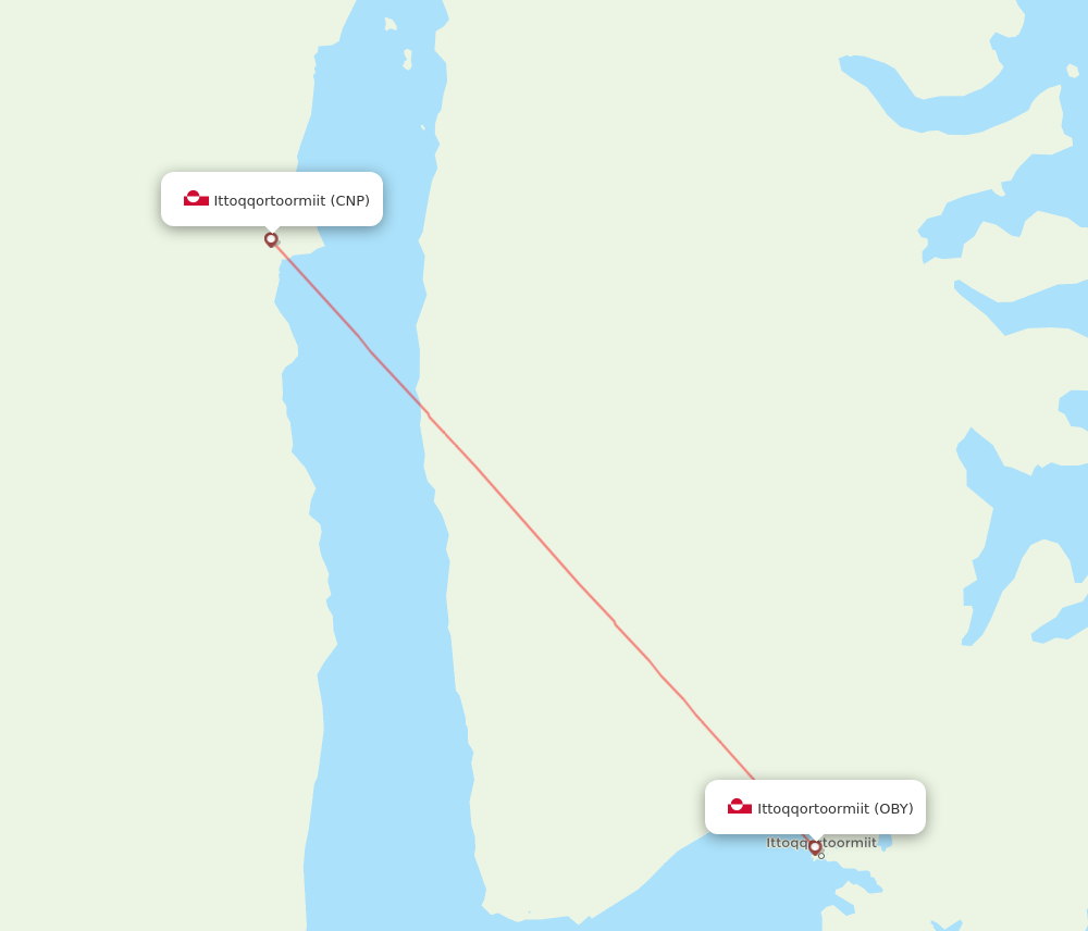 Ittoqqortoormiit - Neerlerit Inaat route map and flight paths