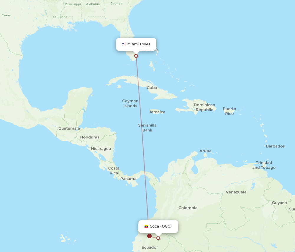 Coca - Miami route map and flight paths