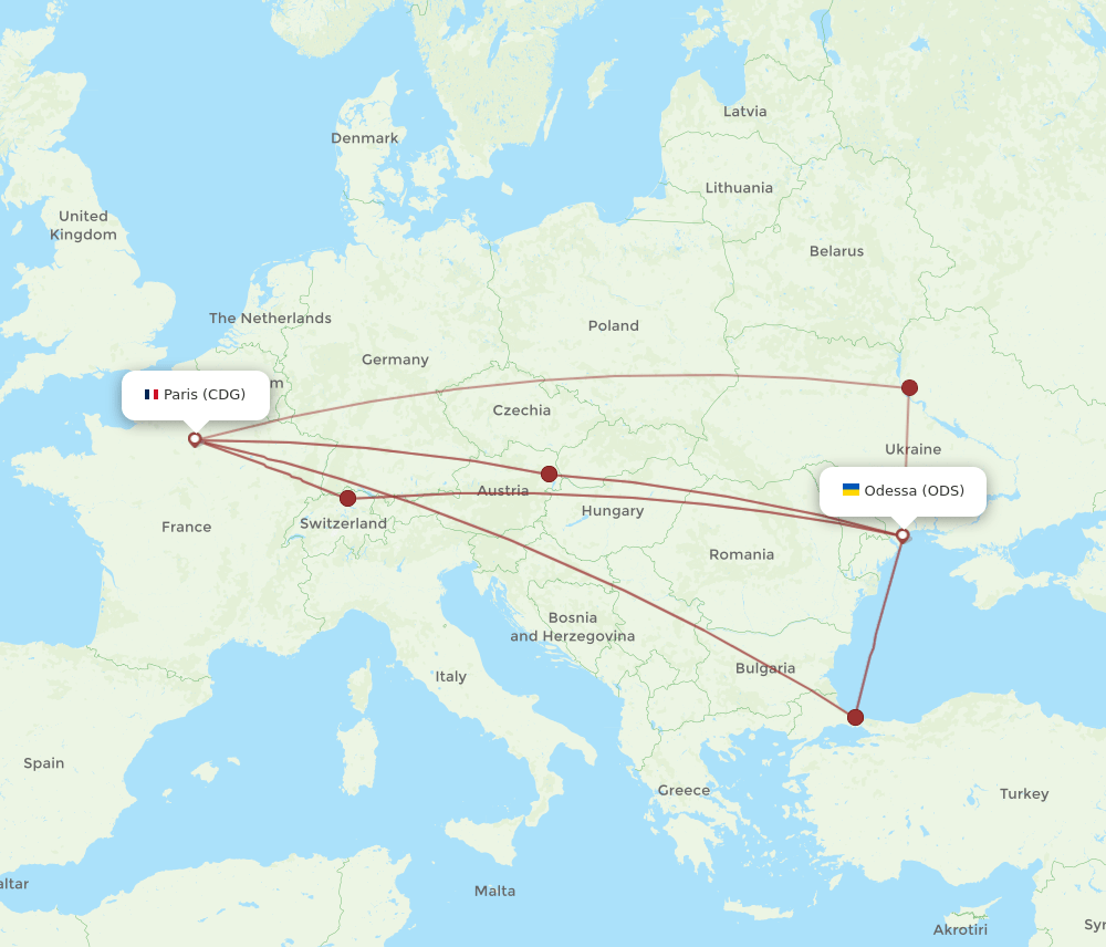 ODS-CDG flight routes