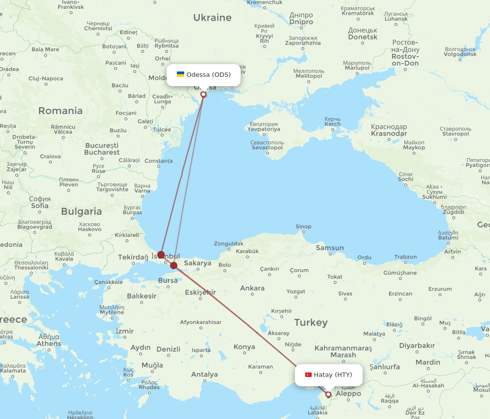 All flight routes from Odessa to Antakya, ODS to HTY - Flight Routes