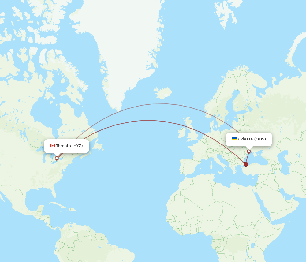 ODS to YYZ flights and routes map